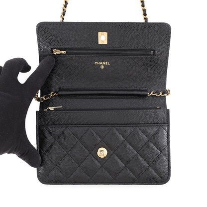Chanel Chain Wallet Classic Quilted CC Logo Caviar Leather Black Shoulder Bag — view 5