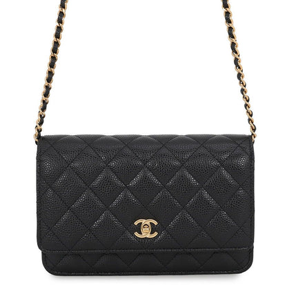 Chanel Chain Wallet Classic Quilted CC Logo Caviar Leather Black Shoulder Bag