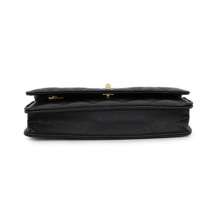 Chanel Chain Wallet Classic Quilted CC Logo Caviar Leather Black Shoulder Bag — view 3