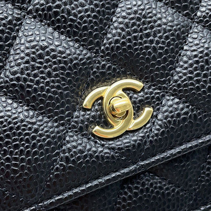 Chanel Chain Wallet Classic Quilted CC Logo Caviar Leather Black Shoulder Bag — view 7
