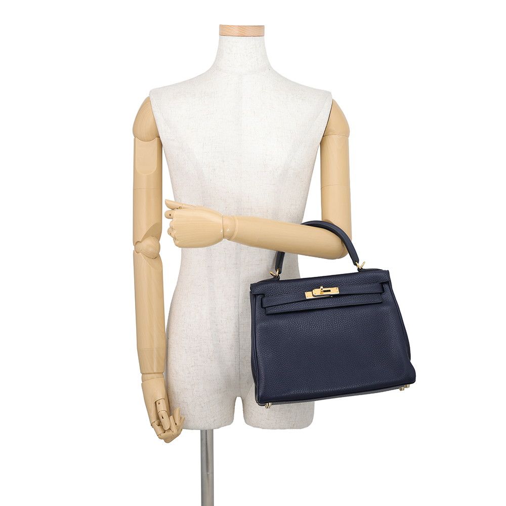Hermes Kelly 28 Retourne Blue Nuit Gold Taurillon Clemence 2-Way Handbag — view 4