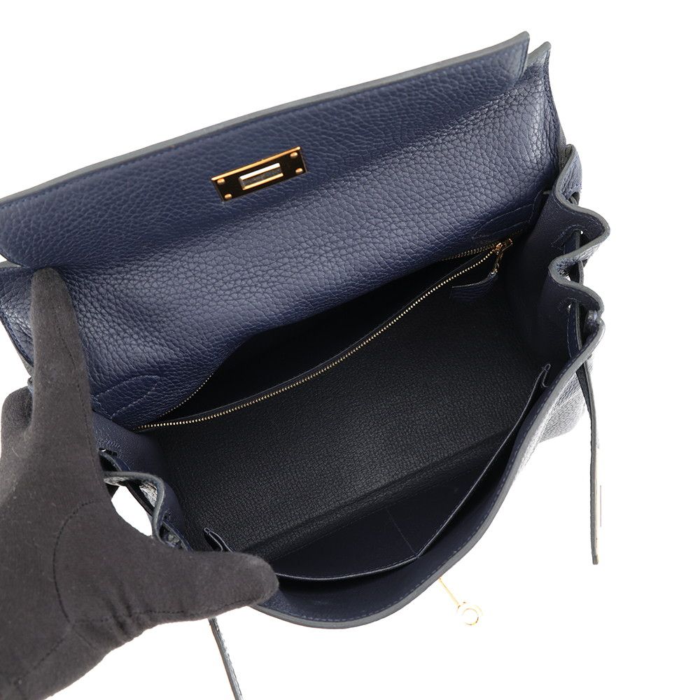 Hermes Kelly 28 Retourne Blue Nuit Gold Taurillon Clemence 2-Way Handbag — view 6