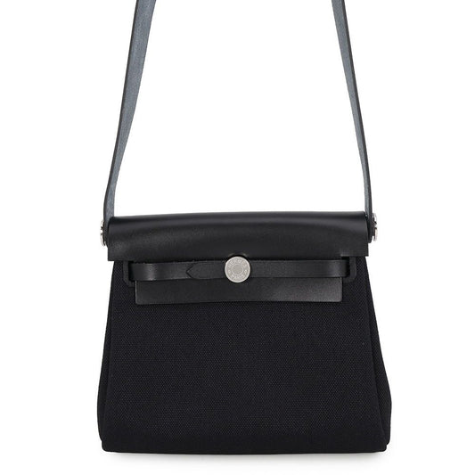 Hermes Shoulder Bag Herbag Zip Mini Black Silver Toilet Ash Vache Hunter