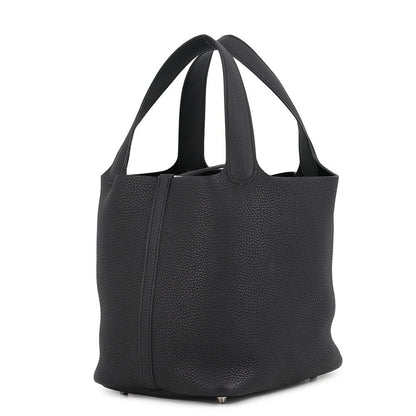 Hermes Picotin Lock MM Black Silver Taurillon Clemence Handbag — view 2