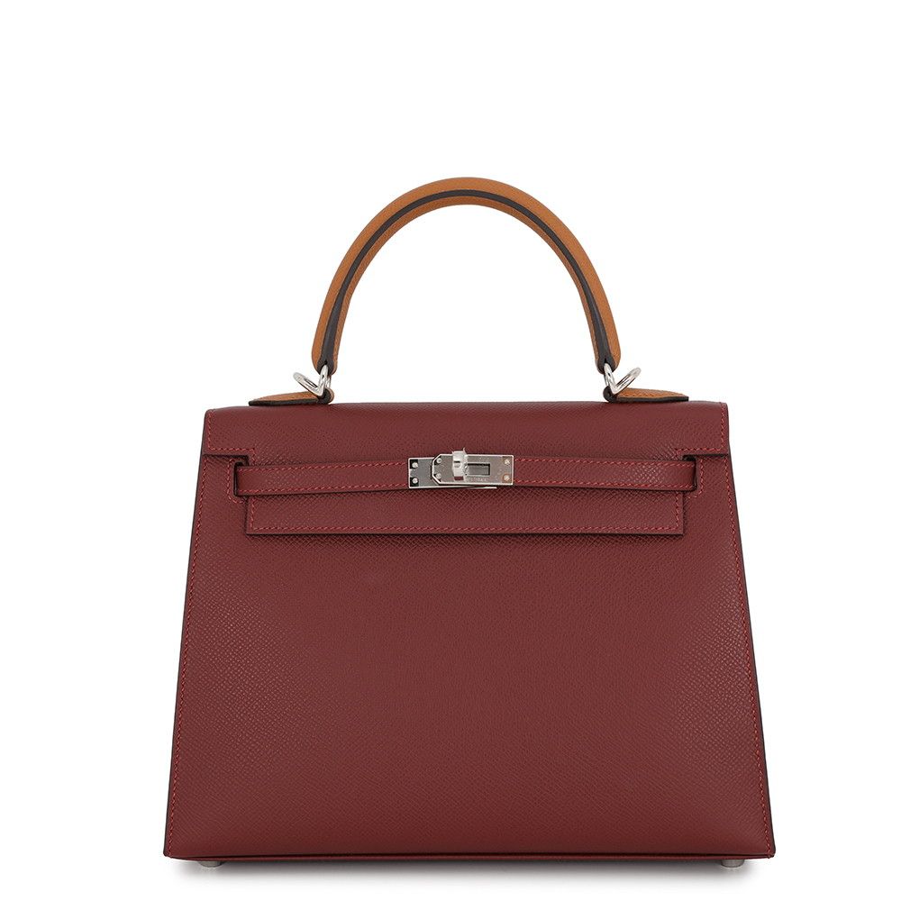 Hermes Kelly 25 Sellier Tricolor Rouge Ash Vebelin Gold Silver Epsom 2-Way