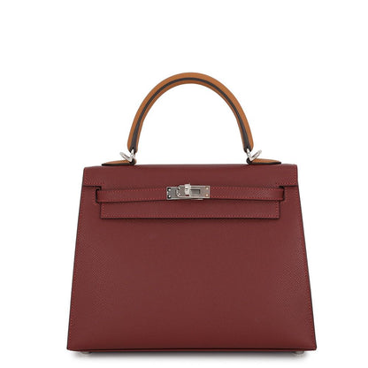 Hermes Kelly 25 Sellier Tricolor Rouge Ash Vebelin Gold Silver Epsom 2-Way