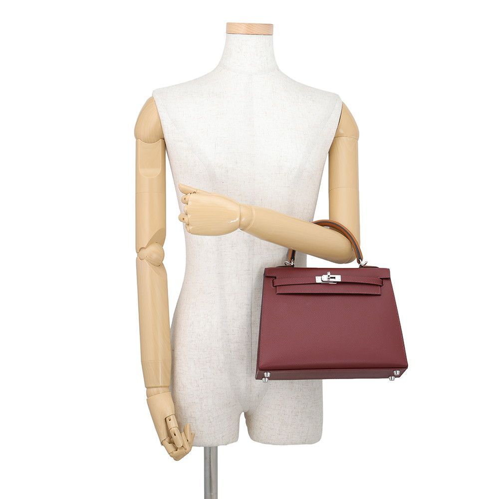 Hermes Kelly 25 Sellier Tricolor Rouge Ash Vebelin Gold Silver Epsom 2-Way — view 4