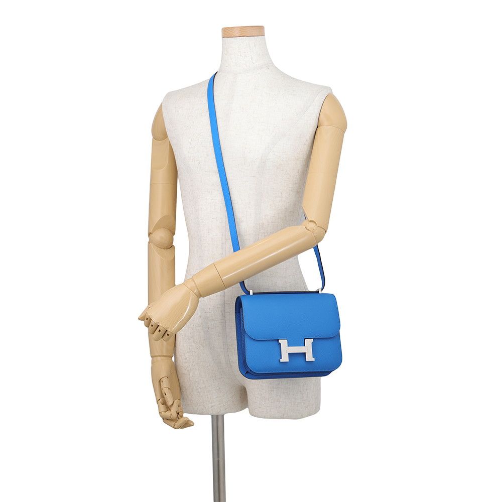 Hermes Shoulder Bag Mini Constance 3 Miroir Blue Hydra Silver Epsom — view 5