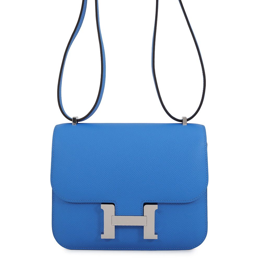 Hermes Shoulder Bag Mini Constance 3 Miroir Blue Hydra Silver Epsom