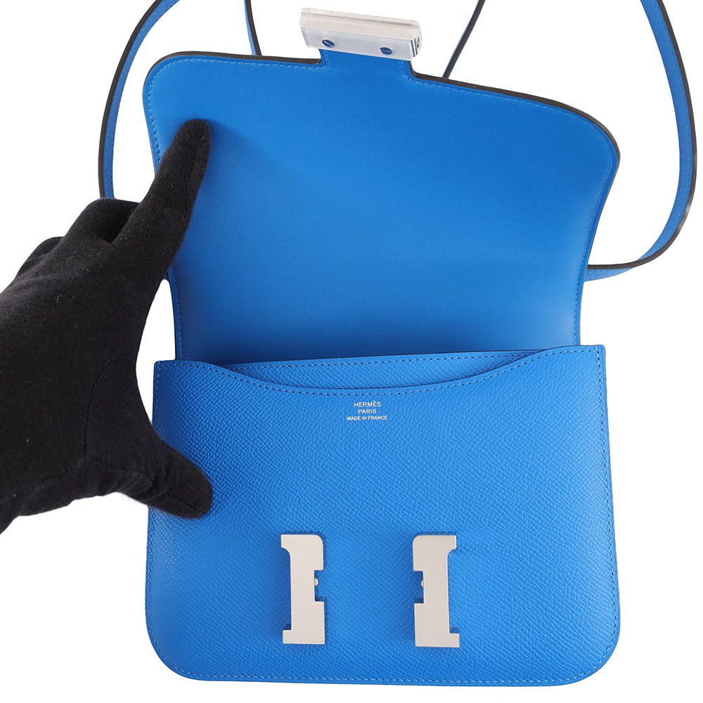 Hermes Shoulder Bag Mini Constance 3 Miroir Blue Hydra Silver Epsom — view 6