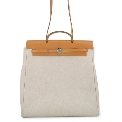 Hermes Shoulder Bag Herbag MM Ecru Natural Silver Toile Ash Vache Hunter