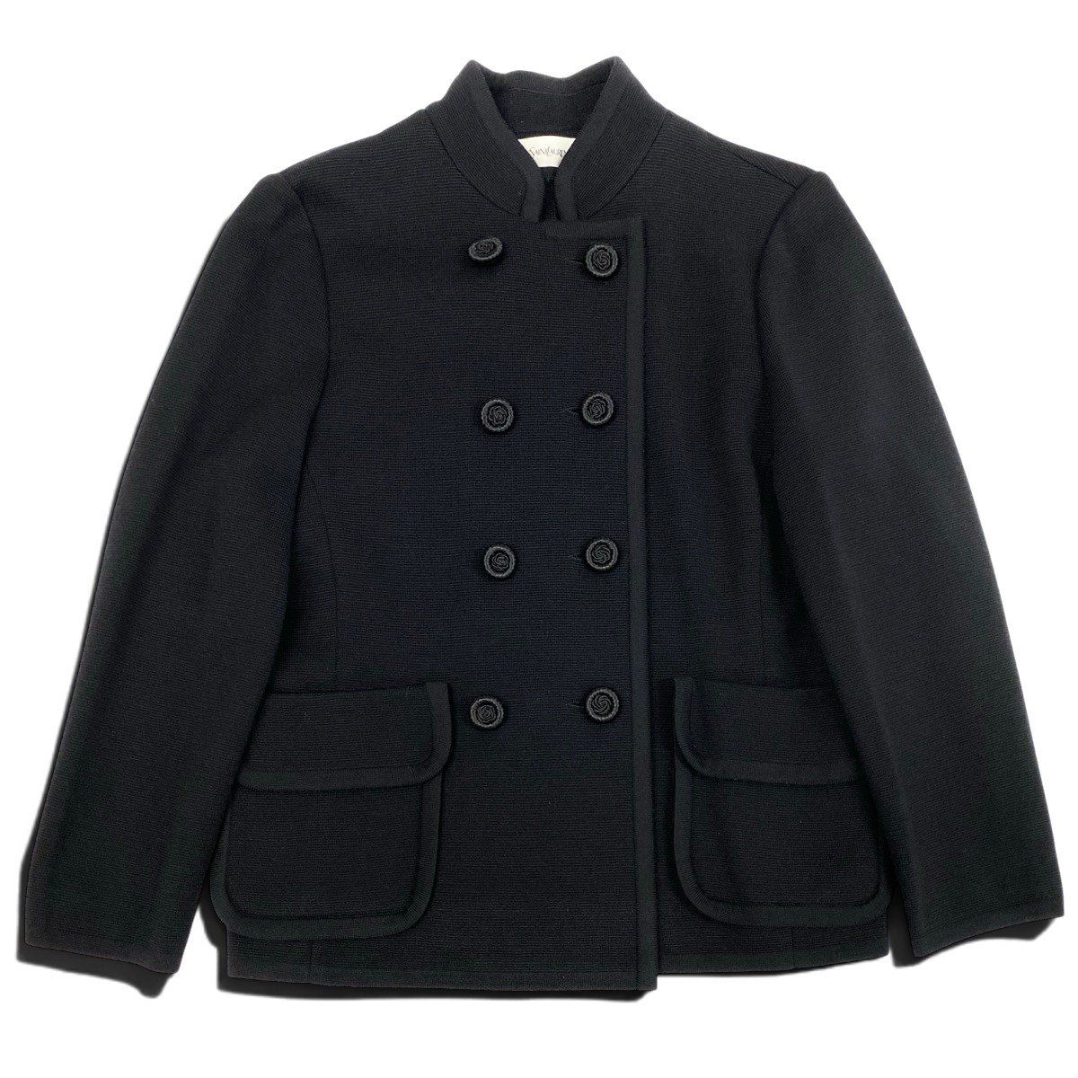 Saint Laurent Eh6 Collarless Jacket Vintage Double Button Knit Floral Motif — view 2