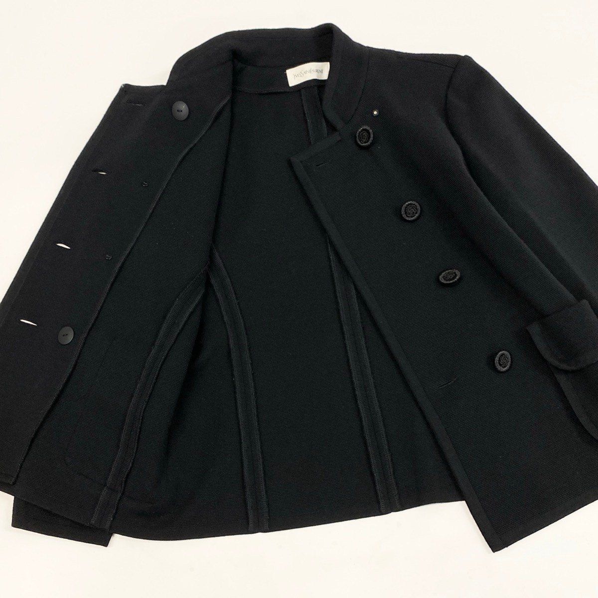 Saint Laurent Eh6 Collarless Jacket Vintage Double Button Knit Floral Motif — view 4