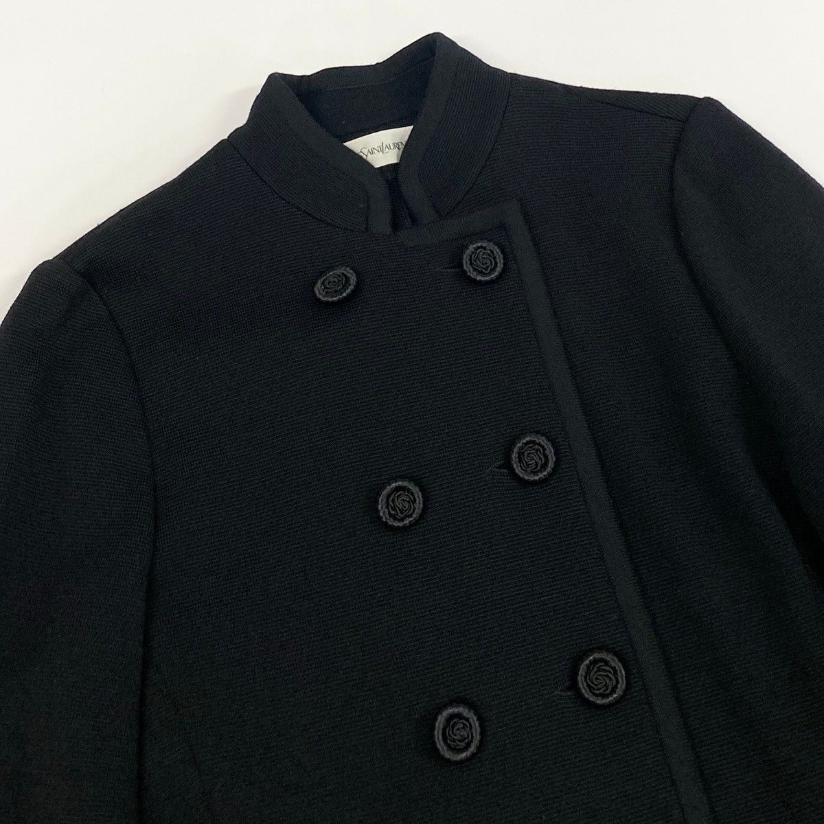 Saint Laurent Eh6 Collarless Jacket Vintage Double Button Knit Floral Motif — view 5