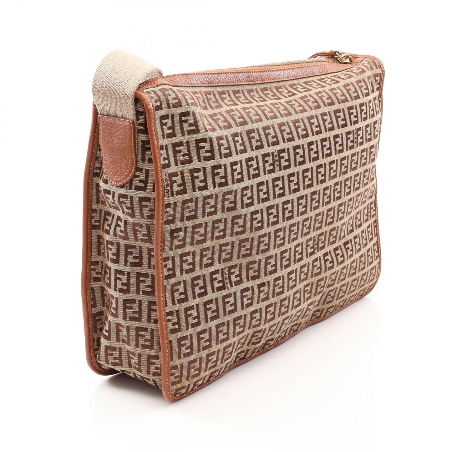 Fendi Shoulder Bag Zucchino Beige Brown Canvas Leather — view 2