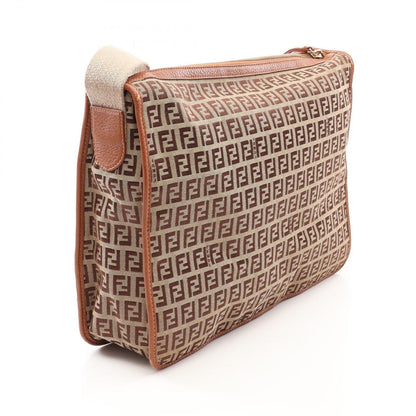 Fendi Shoulder Bag Zucchino Beige Brown Canvas Leather — view 2