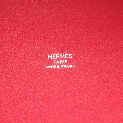 Hermes Tote Bag Ambie PM Ecru Beige Bleu Pere Canvas Leather PM Framboise — view 4