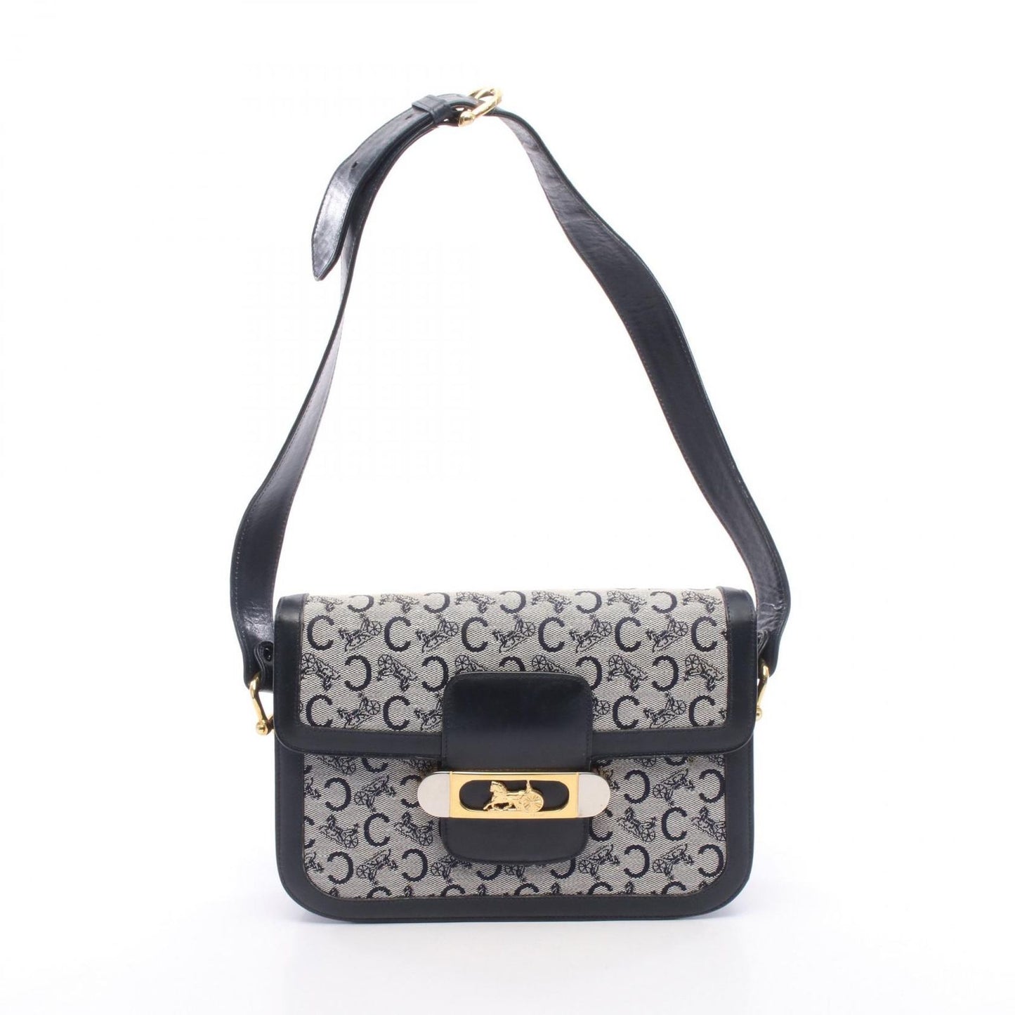 Celine Shoulder Bag C Macadam Carriage Gray Navy Canvas Leather