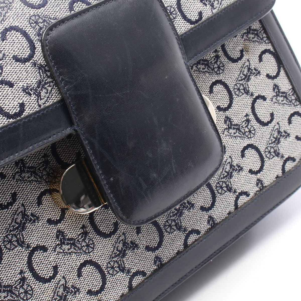 Celine Shoulder Bag C Macadam Carriage Gray Navy Canvas Leather — view 7