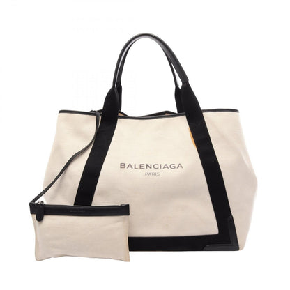 Balenciaga Tote Bag Navy Cabas M Black Natural Canvas Leather