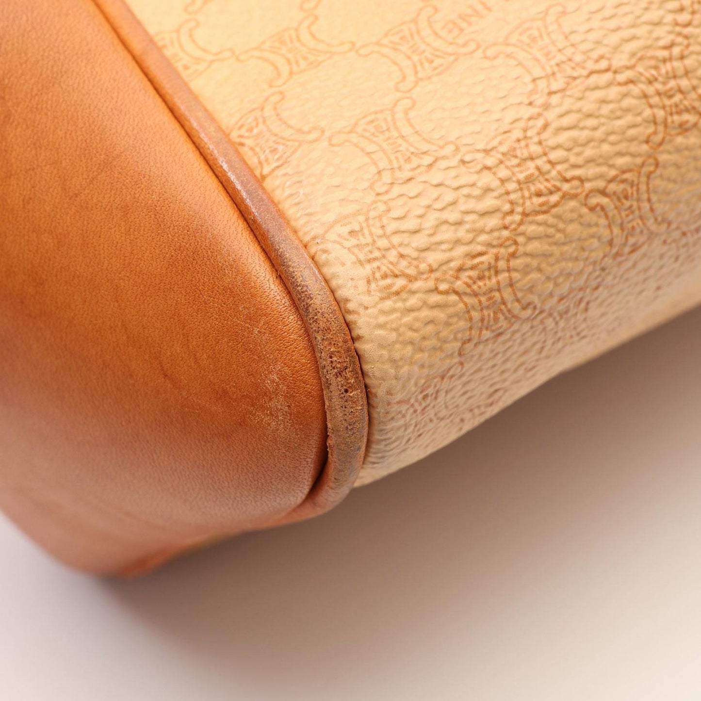 Celine Macadam Embossed Logo Canvas Leather Hand Beige Handbag — view 7