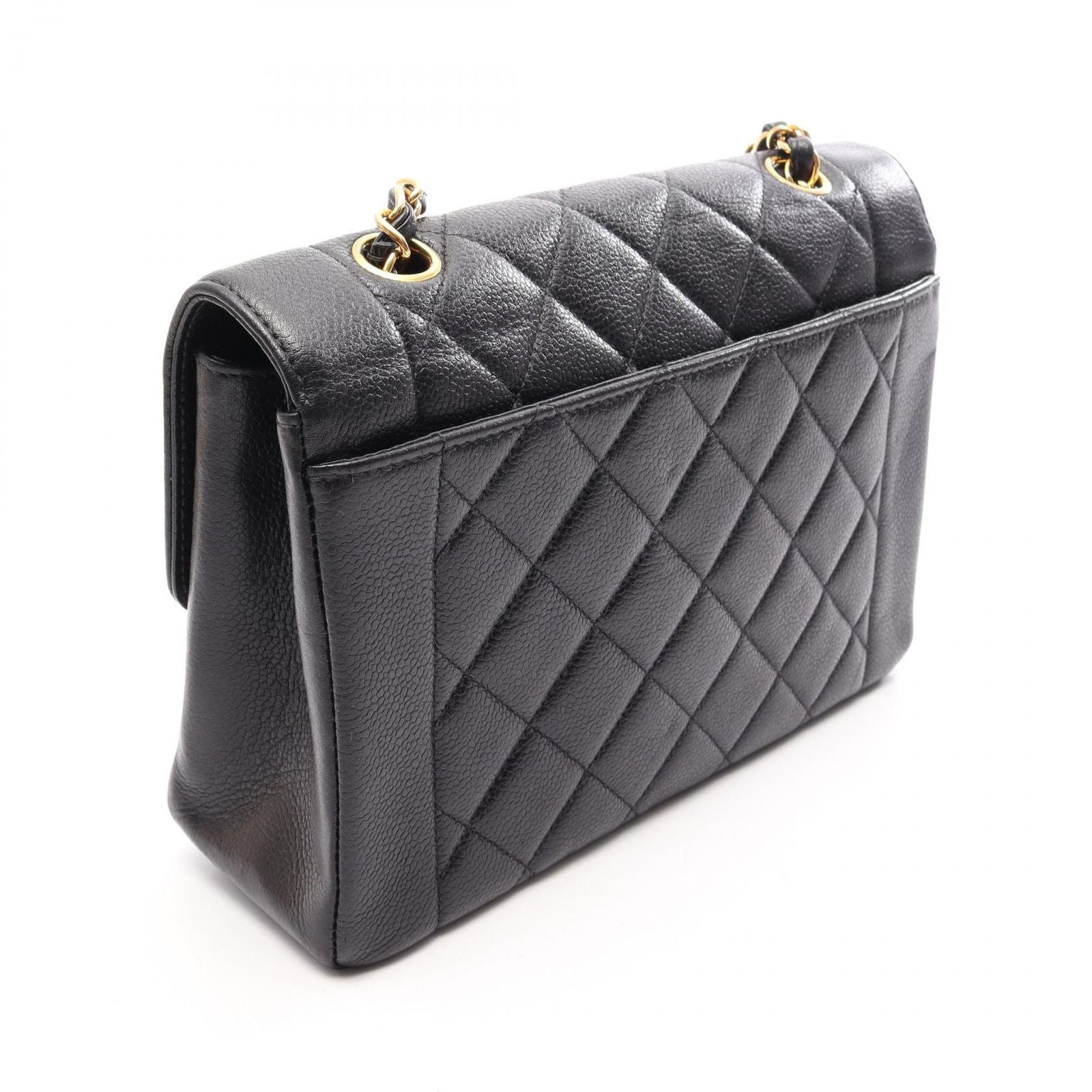 Chanel Shoulder Bag Quilted Diana Flap Black Caviar Leather Chain — view 2