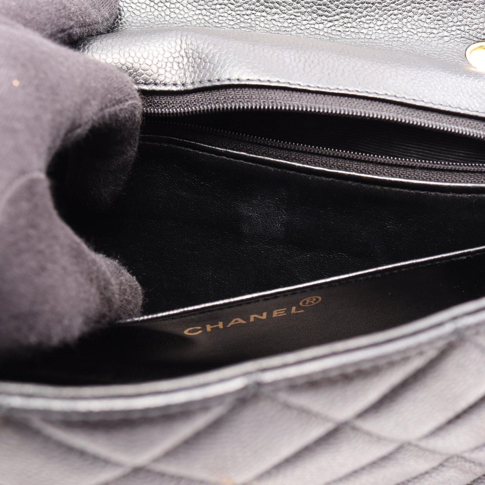 Chanel Shoulder Bag Quilted Diana Flap Black Caviar Leather Chain — view 6
