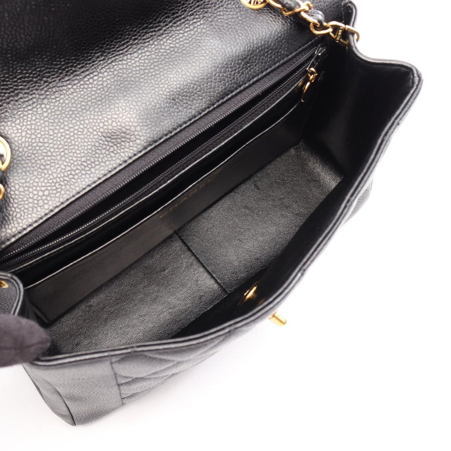 Chanel Shoulder Bag Quilted Diana Flap Black Caviar Leather Chain — view 3