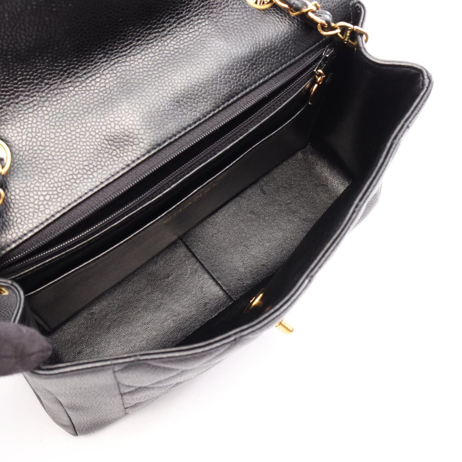 Chanel Shoulder Bag Quilted Diana Flap Black Caviar Leather Chain — view 3