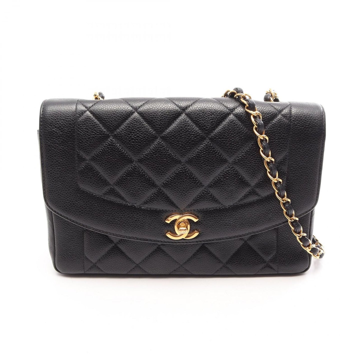 Chanel Shoulder Bag Quilted Diana Flap Black Caviar Leather Chain