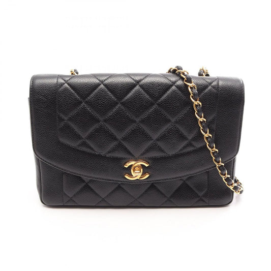 Chanel Shoulder Bag Quilted Diana Flap Black Caviar Leather Chain