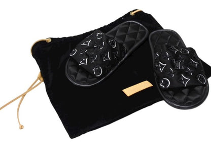 Louis Vuitton Homey Line Room Shoes Slippers Monogram Satin Canvas Black
