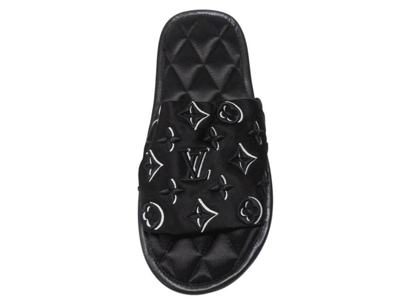 Louis Vuitton Homey Line Room Shoes Slippers Monogram Satin Canvas Black — view 3