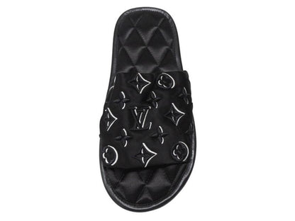 Louis Vuitton Homey Line Room Shoes Slippers Monogram Satin Canvas Black — view 3