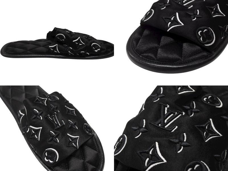 Louis Vuitton Homey Line Room Shoes Slippers Monogram Satin Canvas Black — view 5