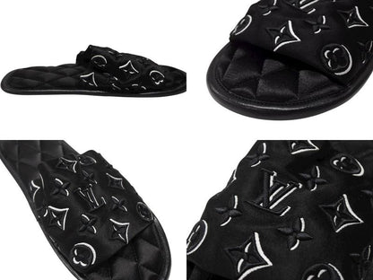 Louis Vuitton Homey Line Room Shoes Slippers Monogram Satin Canvas Black — view 5