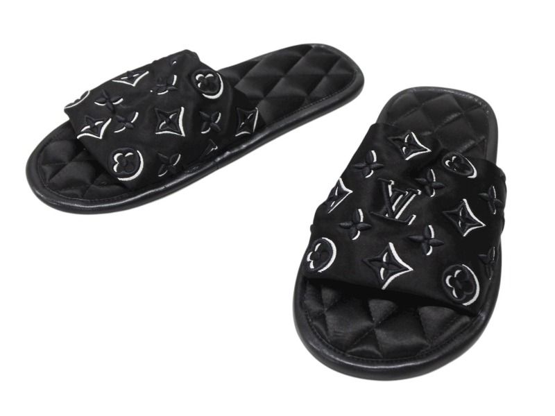 Louis Vuitton Homey Line Room Shoes Slippers Monogram Satin Canvas Black — view 2