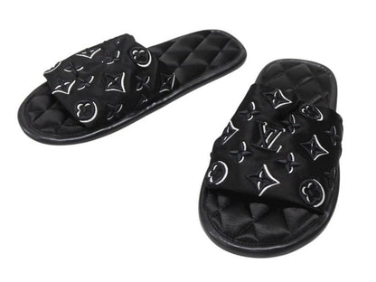 Louis Vuitton Homey Line Room Shoes Slippers Monogram Satin Canvas Black — view 2