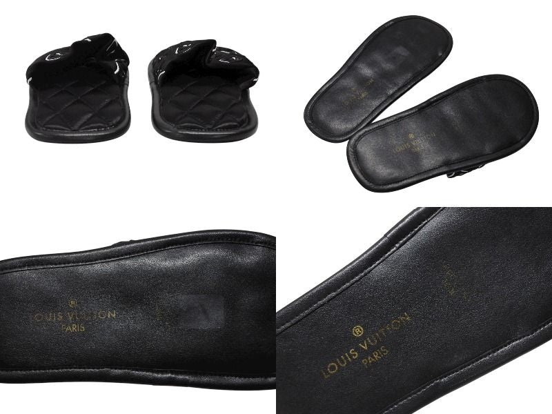 Louis Vuitton Homey Line Room Shoes Slippers Monogram Satin Canvas Black — view 6