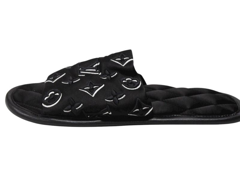 Louis Vuitton Homey Line Room Shoes Slippers Monogram Satin Canvas Black — view 4