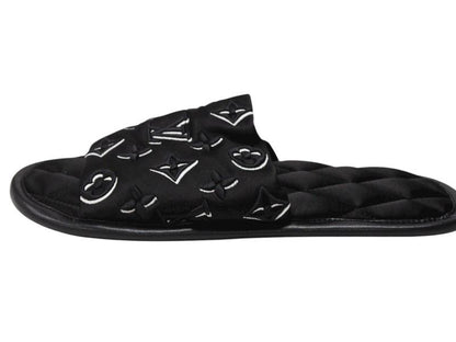 Louis Vuitton Homey Line Room Shoes Slippers Monogram Satin Canvas Black — view 4