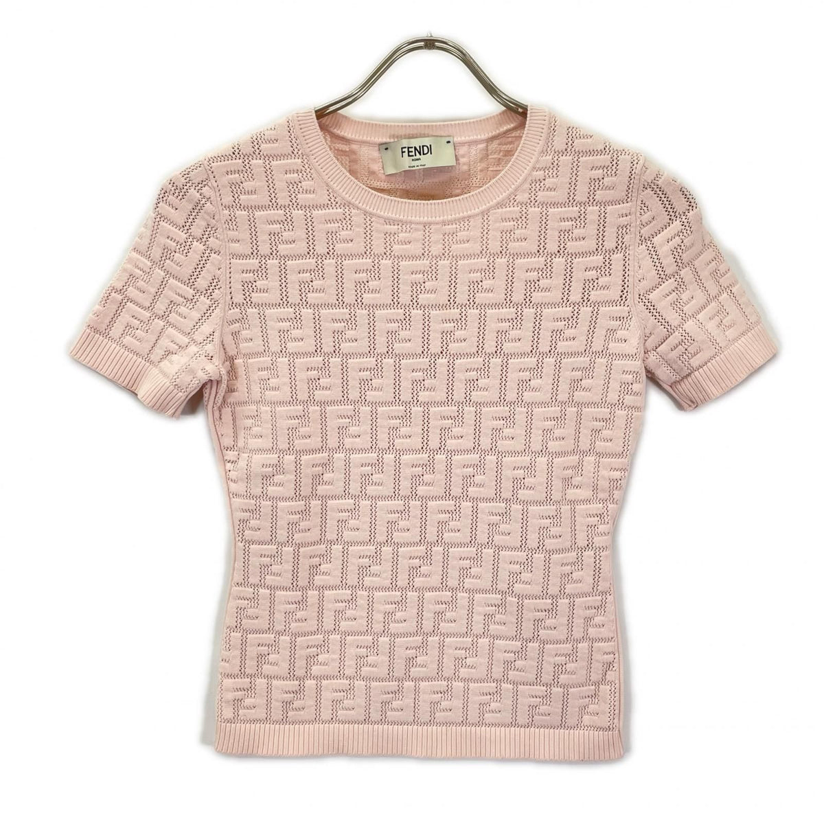 Fendi Ajtl Pink Zucca Pattern Short Sleeve Knit 38 Sweater