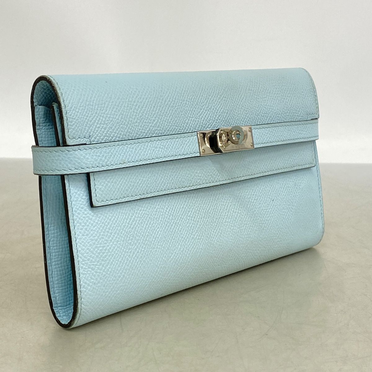 Hermes Wallet Kelly Veau Epsom Blue Zephyr Silver — view 2
