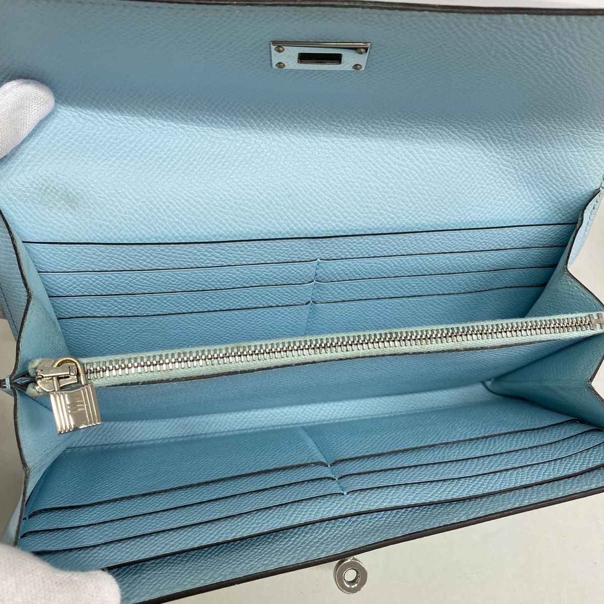 Hermes Wallet Kelly Veau Epsom Blue Zephyr Silver — view 3