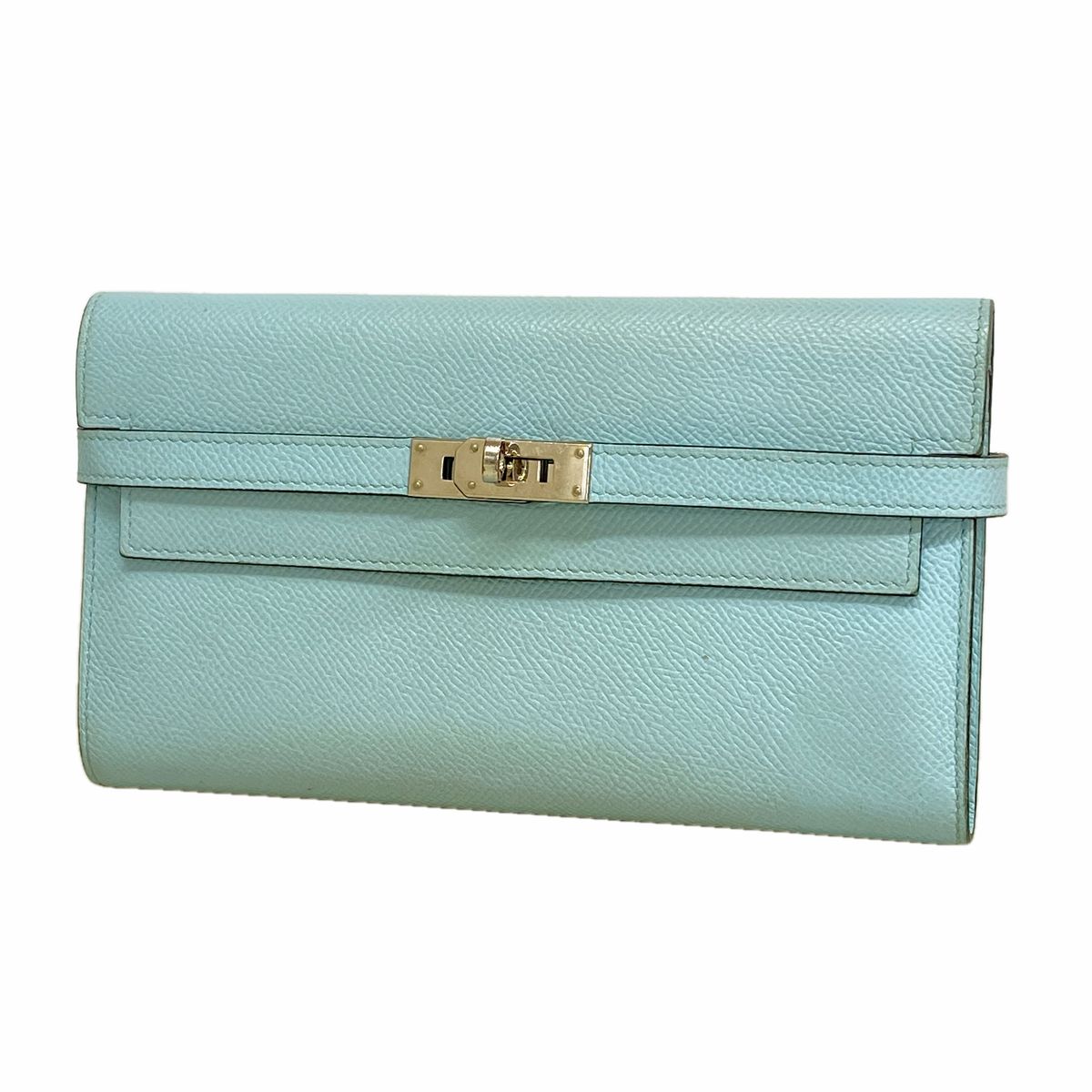Hermes Wallet Kelly Veau Epsom Blue Zephyr Silver