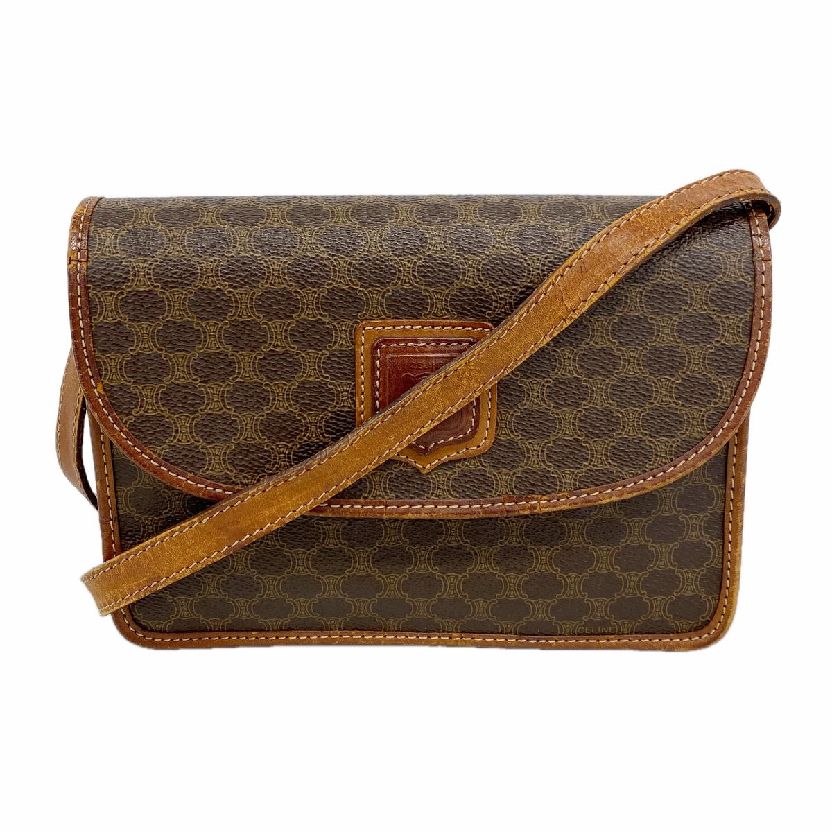 Celine Shoulder Bag Macadam Brown Gold