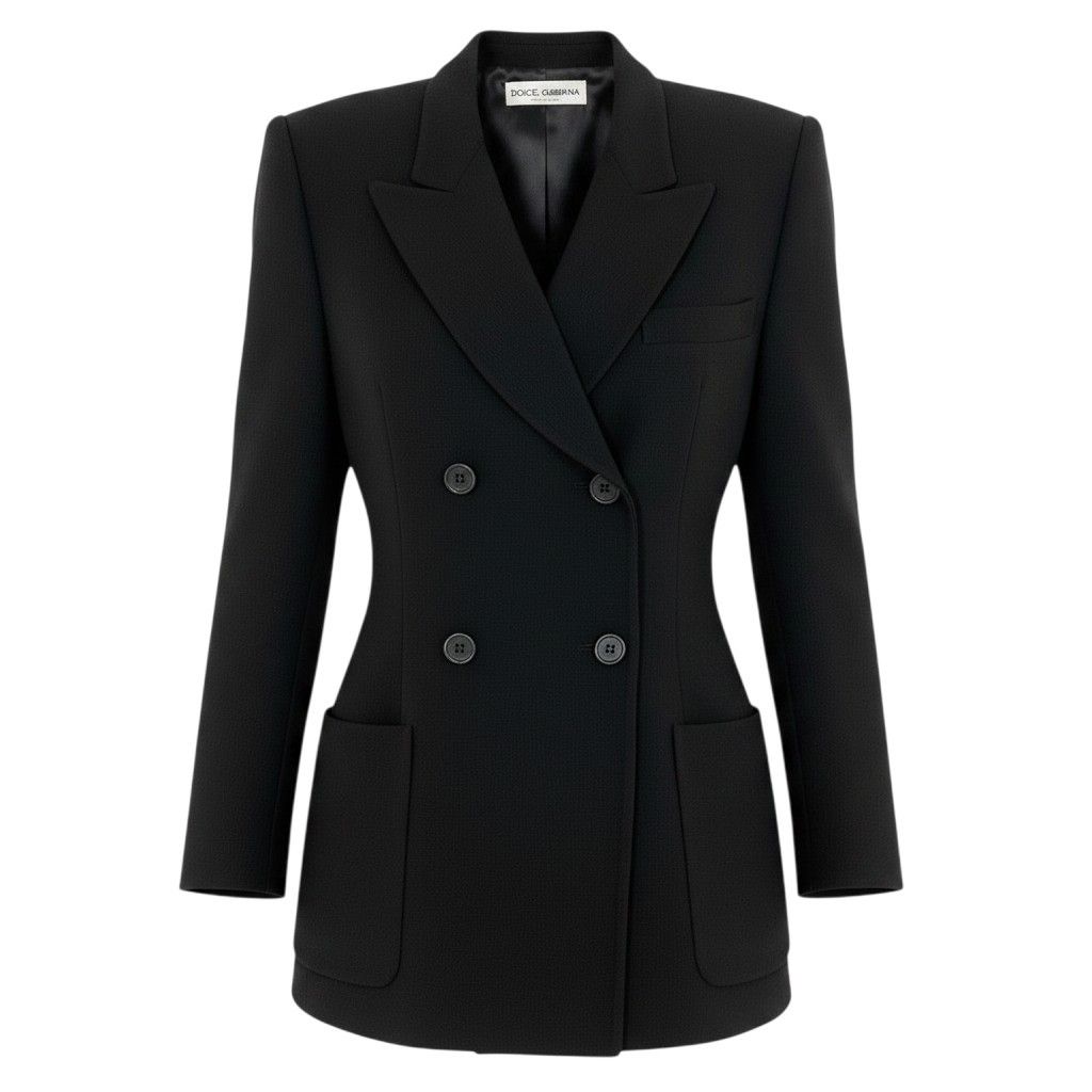 Dolce & Gabbana Eh6 & Tailored Jacket Peak Drapel Double Breasted Long 40 Black