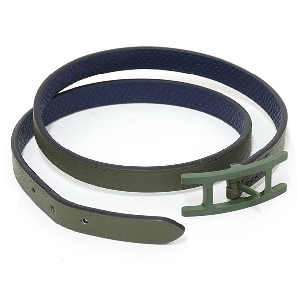 Hermes Leather Cut Epsom Vert Veronese Navy Bracelet — view 3