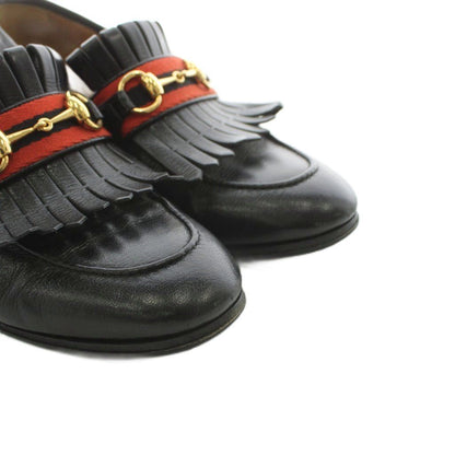 Gucci Horsebit Loafers Fringe Leather Black 8 — view 6