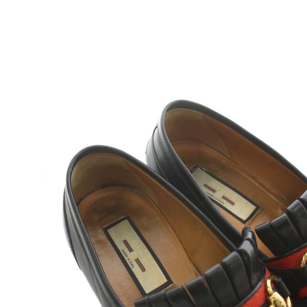 Gucci Horsebit Loafers Fringe Leather Black 8 — view 7